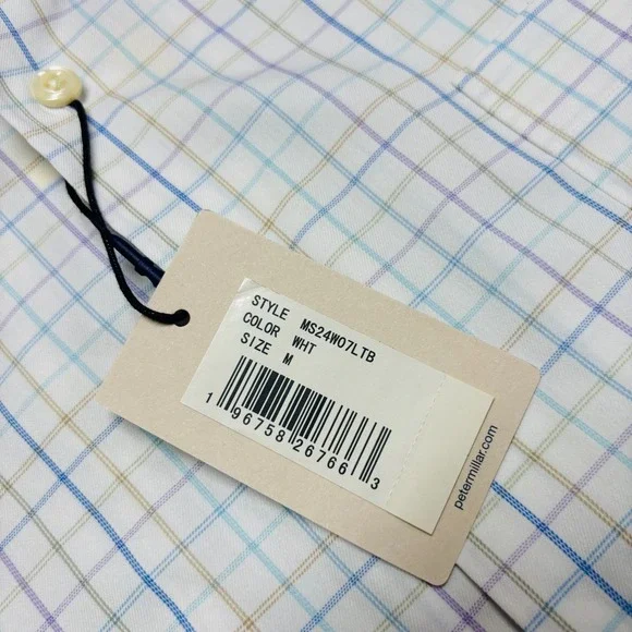 Peter Millar Crown Lite Stretch Button Down Shirt Mens M Plaid White MSRP $160 - Picture 3 of 7